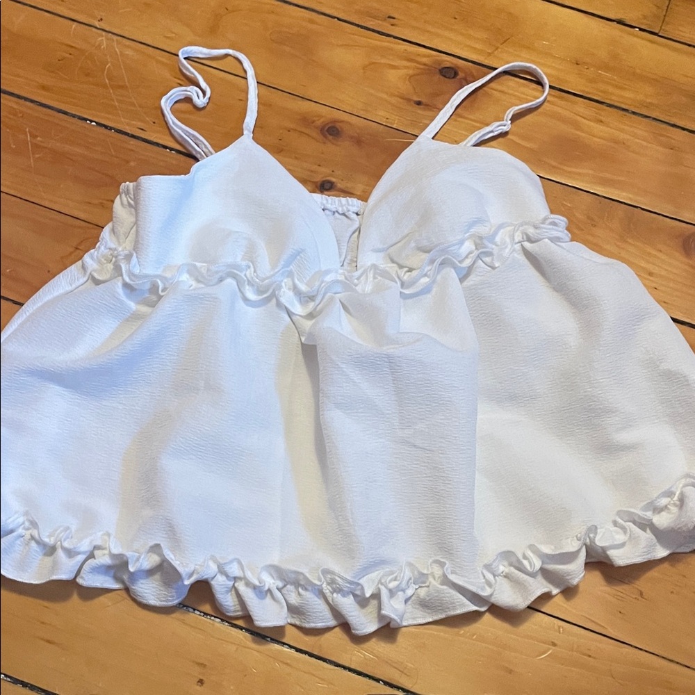 SHEIN White Ruffle Crop Top